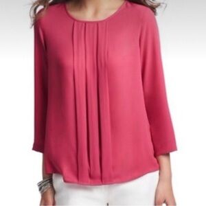 Loft 3/4 Sleeve Pleat Front Blouse Pink Size Small